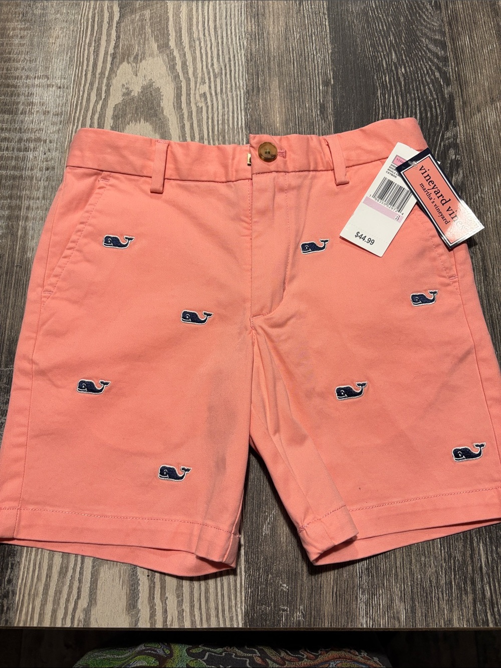 Vineyard Vines Coral Shorts with Navy Whale Embroidery